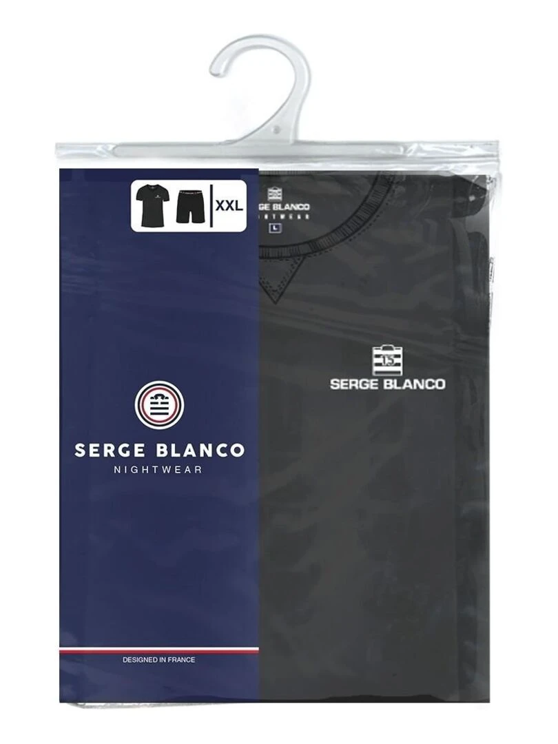 Ensemble Pyjama court Tshirt col V homme en coton Serge Blanco   Bleu