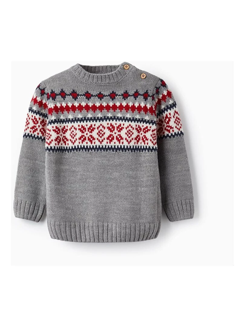 Pull en Maille Jacquard pour Bébé Garçon NOËL Gris