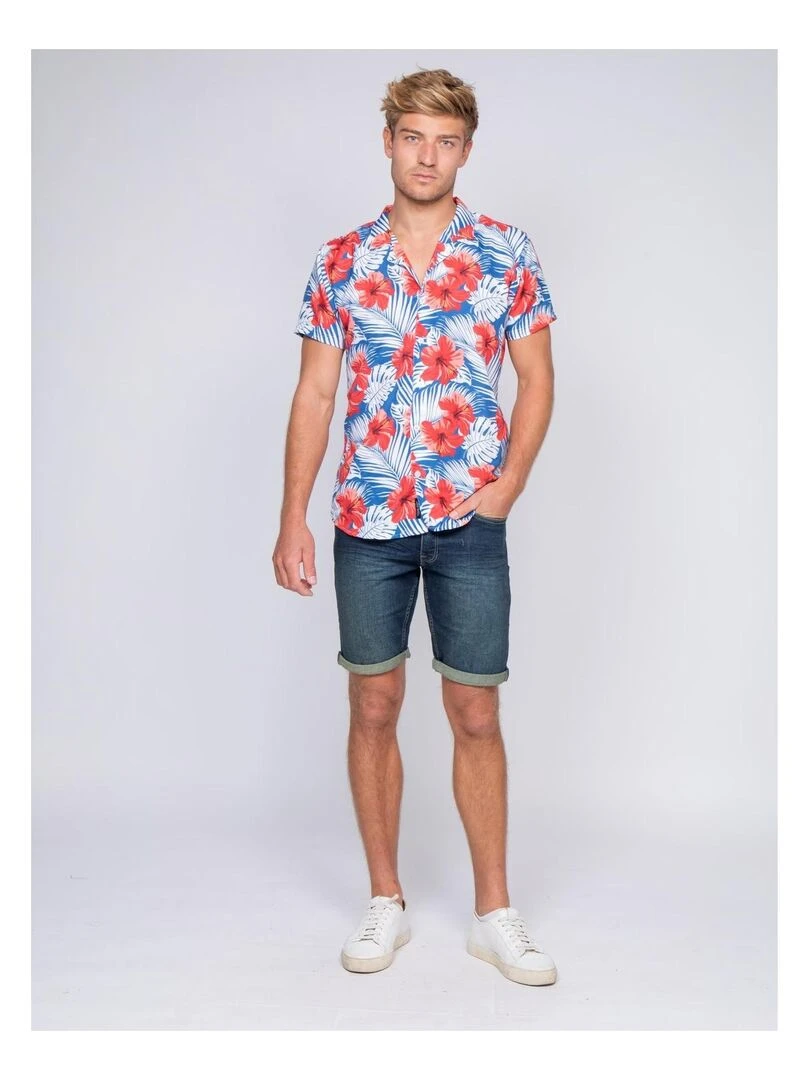 Chemise manches courtes fluide motifs DERSUS   Bleu