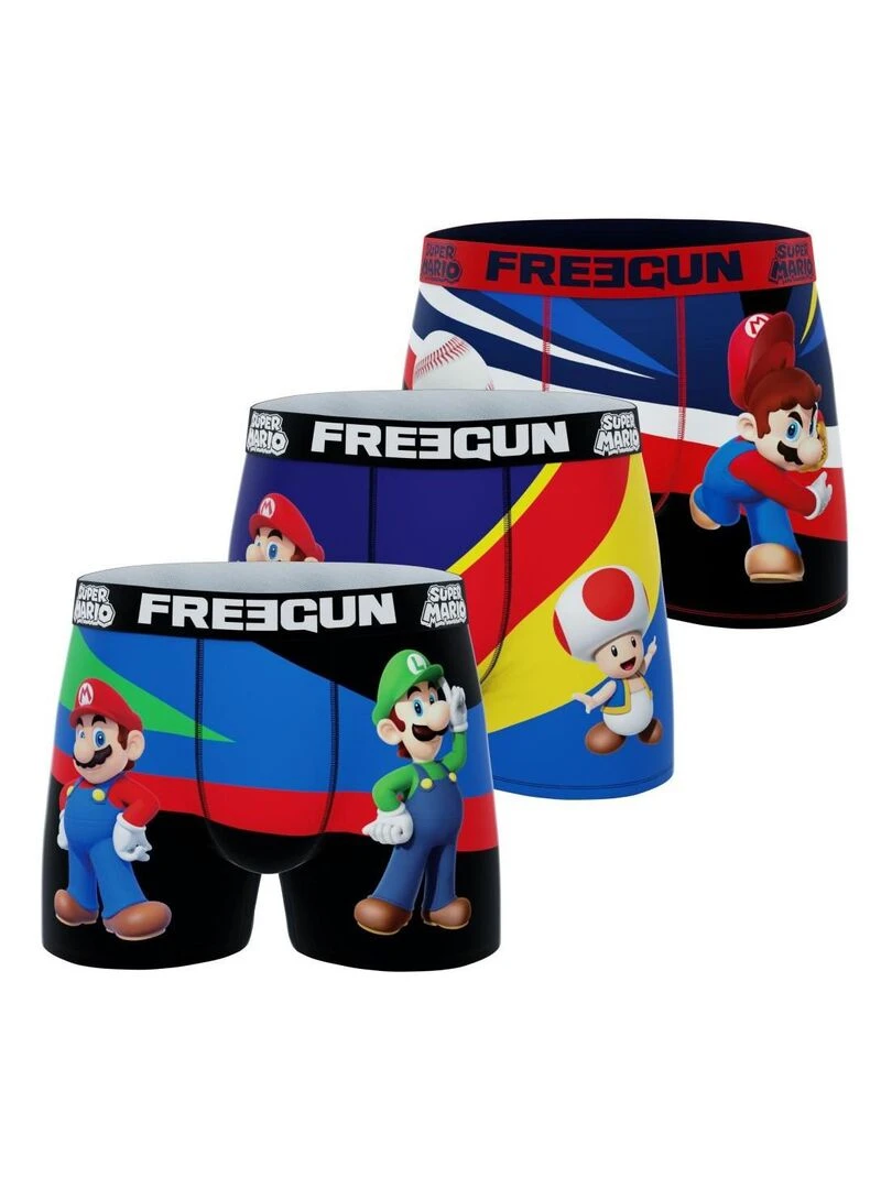 Lot de 3 boxers garçon Super Mario Bross Freegun Bleu