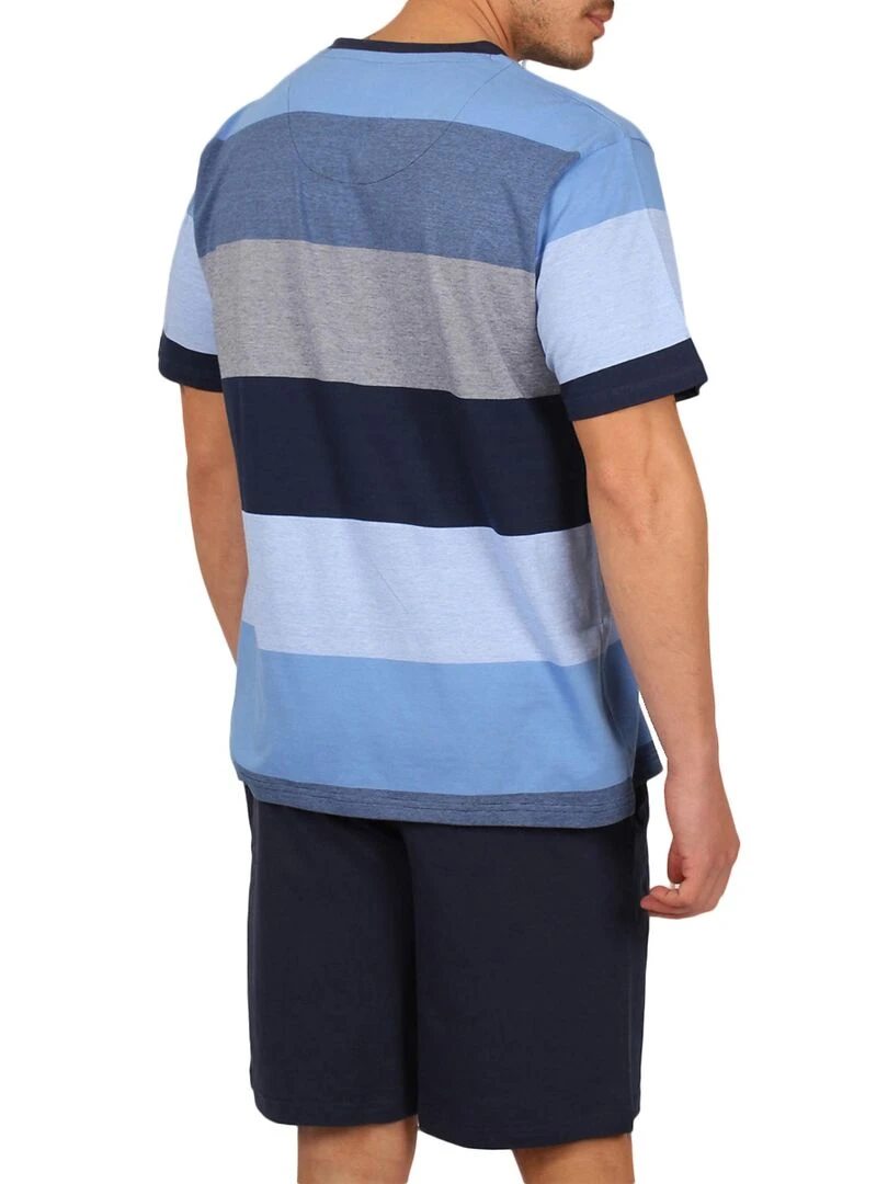 Tenue d'intérieur pyjama short t shirt Stay Stripes bleu Bleu
