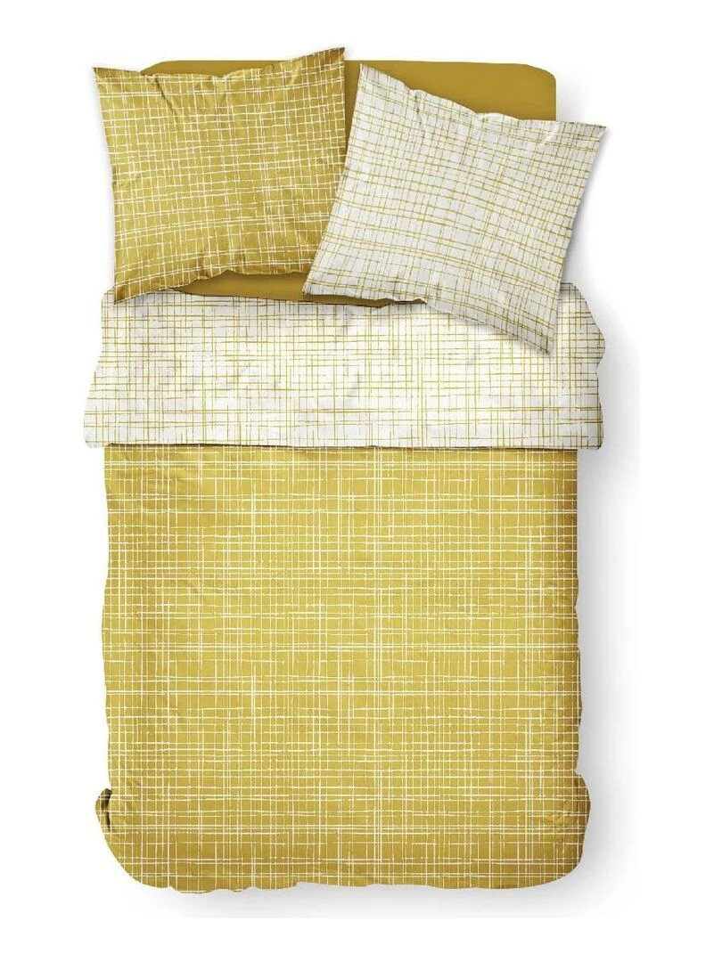 Parure de lit 2 personnes imprimé Rayure 'SUNSHINE' 'TODAY' Jaune