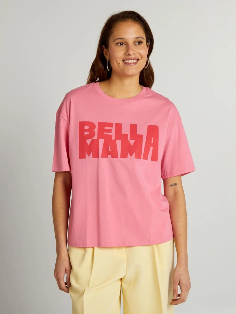 T shirt en coton à col rond   ROSE