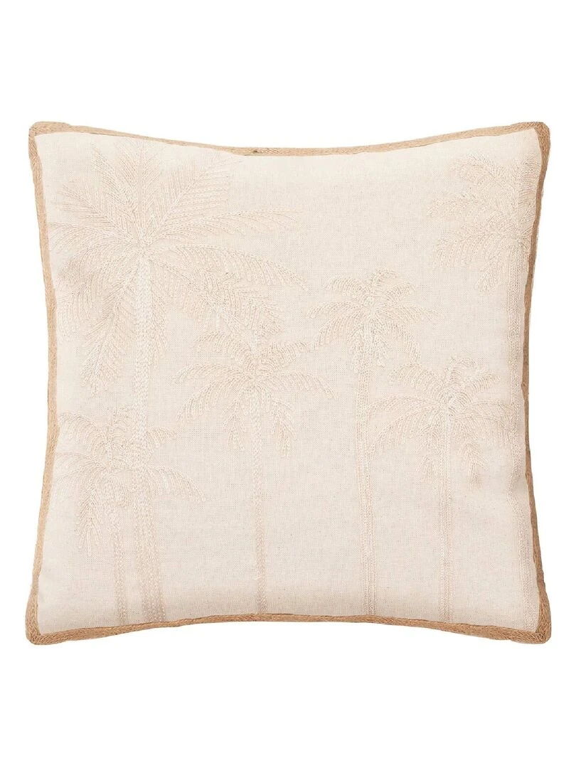 Coussin brodé en coton recyclé Blanc