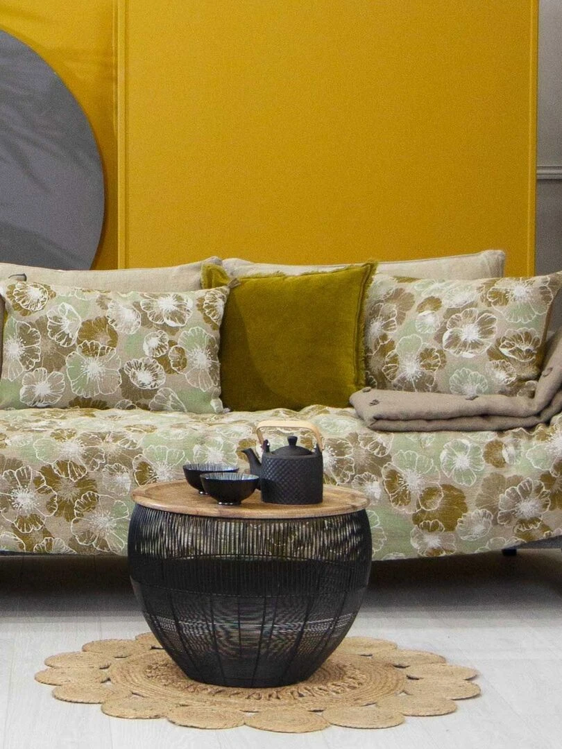 Coussin déhoussable au style fleuri Jaune