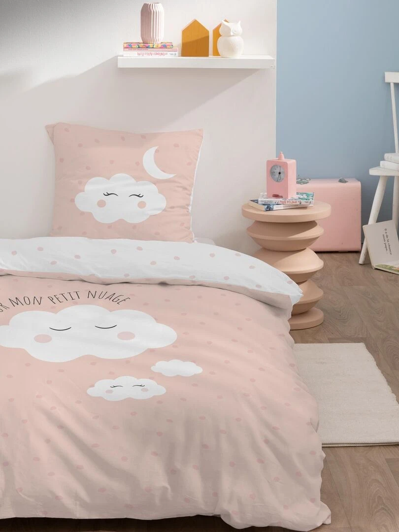 Parure de lit imprimée 100% coton NUAGES Rose