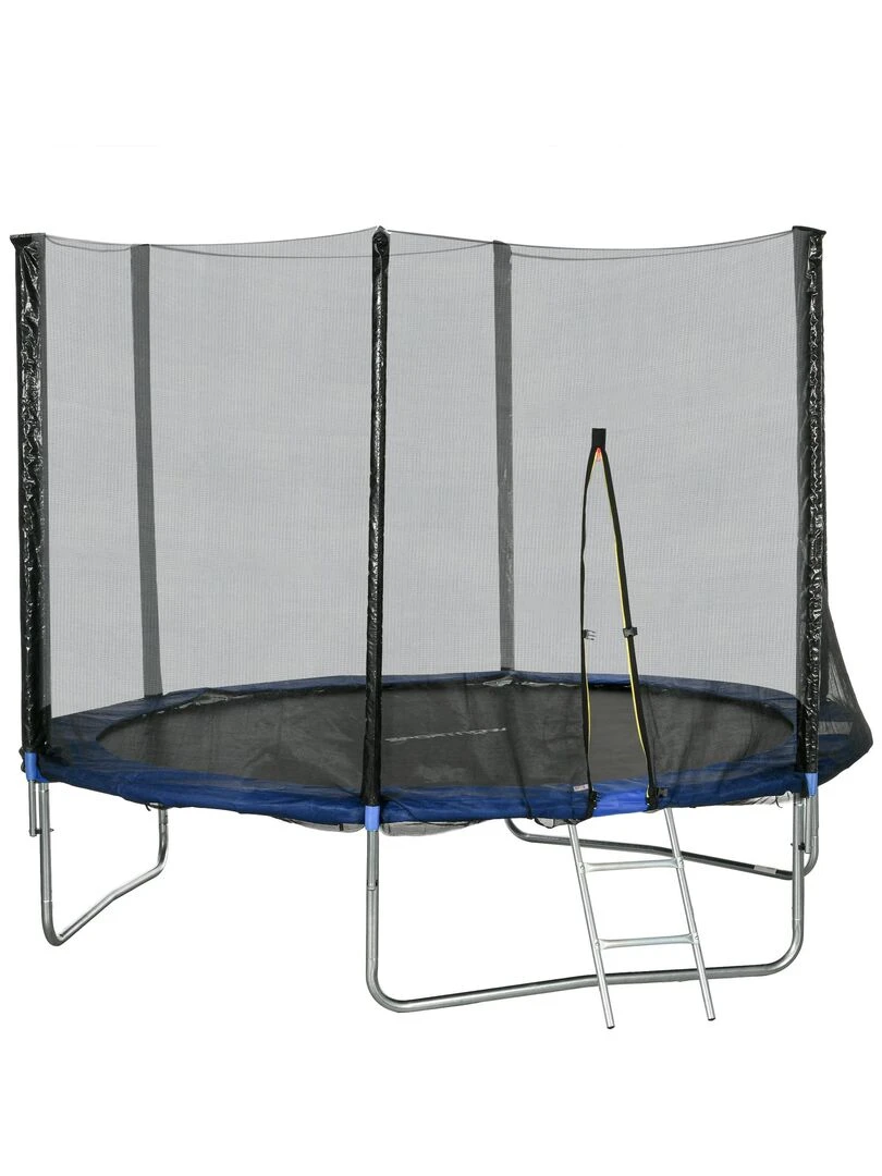 Trampoline d'extérieur Ø 305 cm avec filet de sécurité poteaux rembourrés et échelle Bleu Bleu