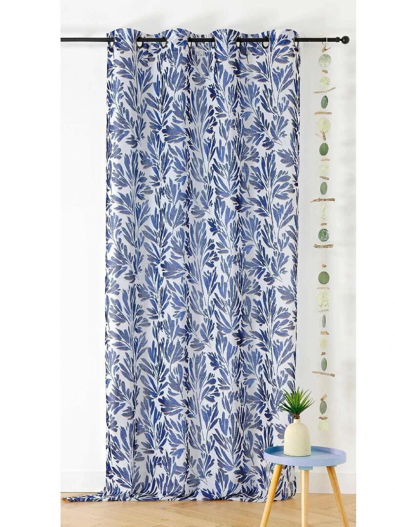 Rideau tamisant aux feuillages aquarellés Bleu