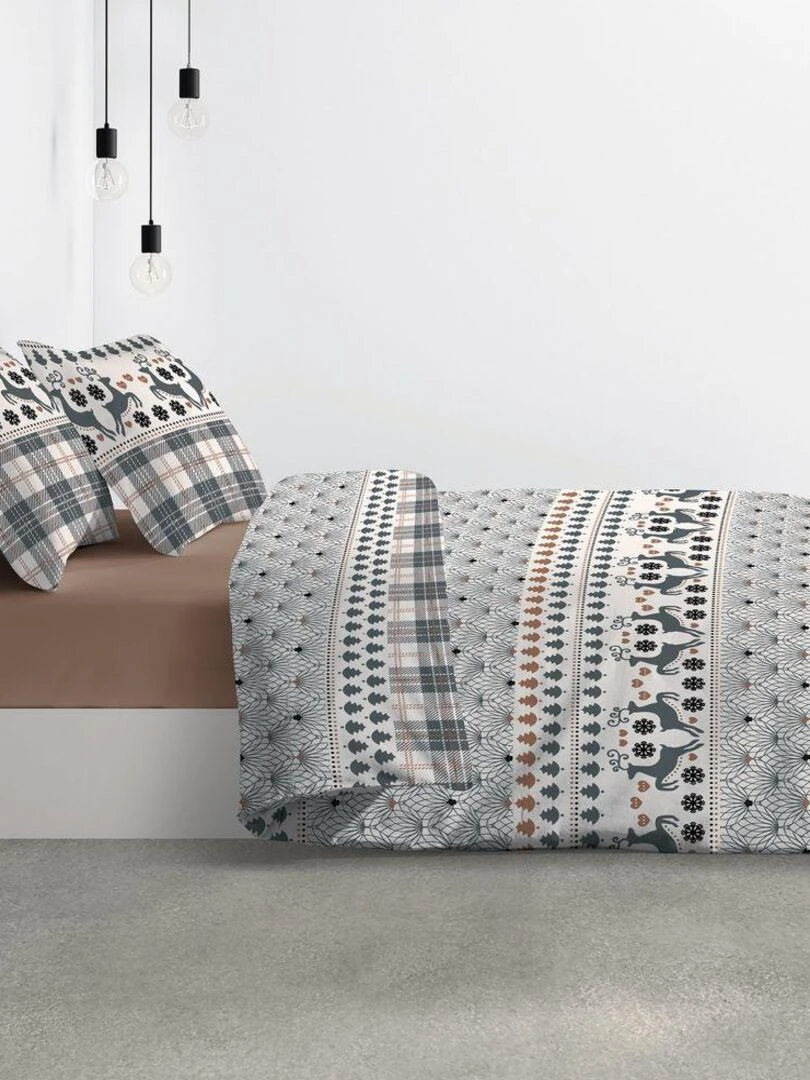 Housse de couette 240x260 cm + 2 taies d'oreiller 63x63 cm 100% Coton 57 fils Aflak Blanc