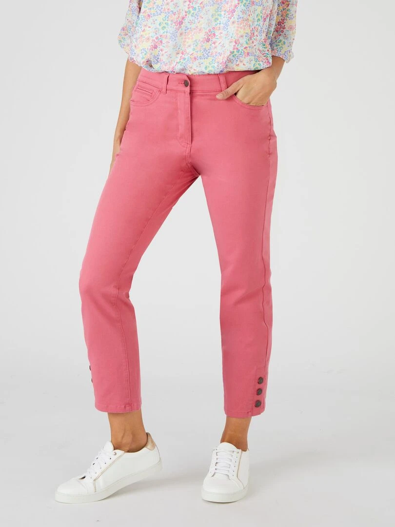 Pantalon 7/8ème boutons bas de jambes Damart Rose framboise