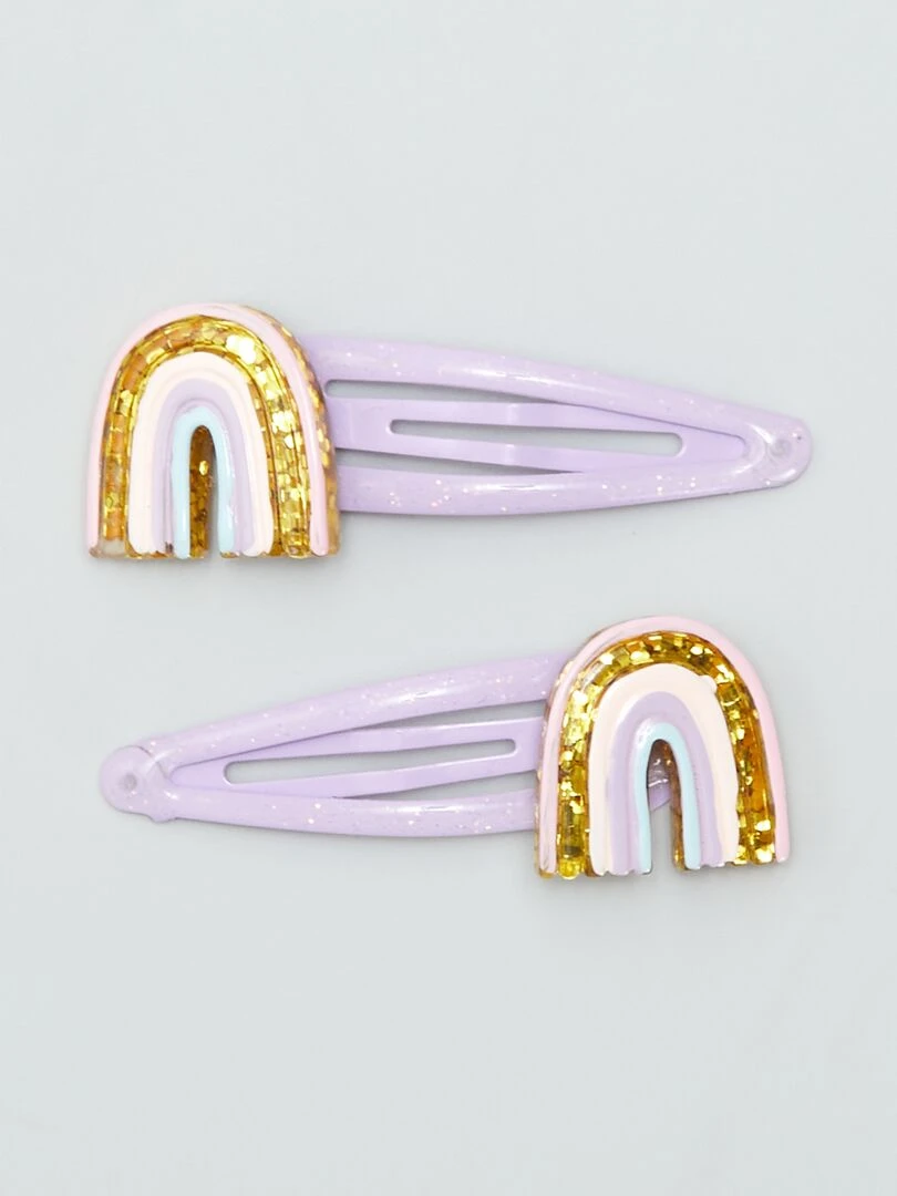 Lot de 2 pinces clic clac + 8 élastiques à paillettes Violet