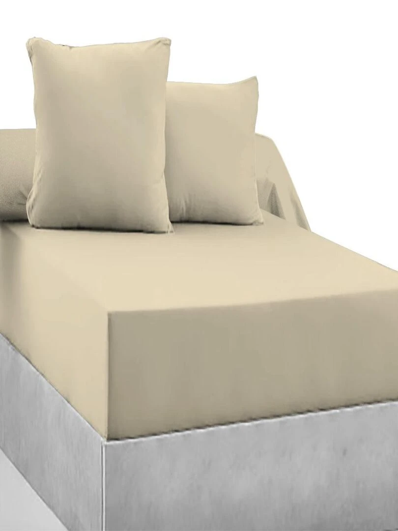 Drap housse 100% Coton 57 Fils Ficelle 140 x 190 cm Bonnet 30 cm Beige sable