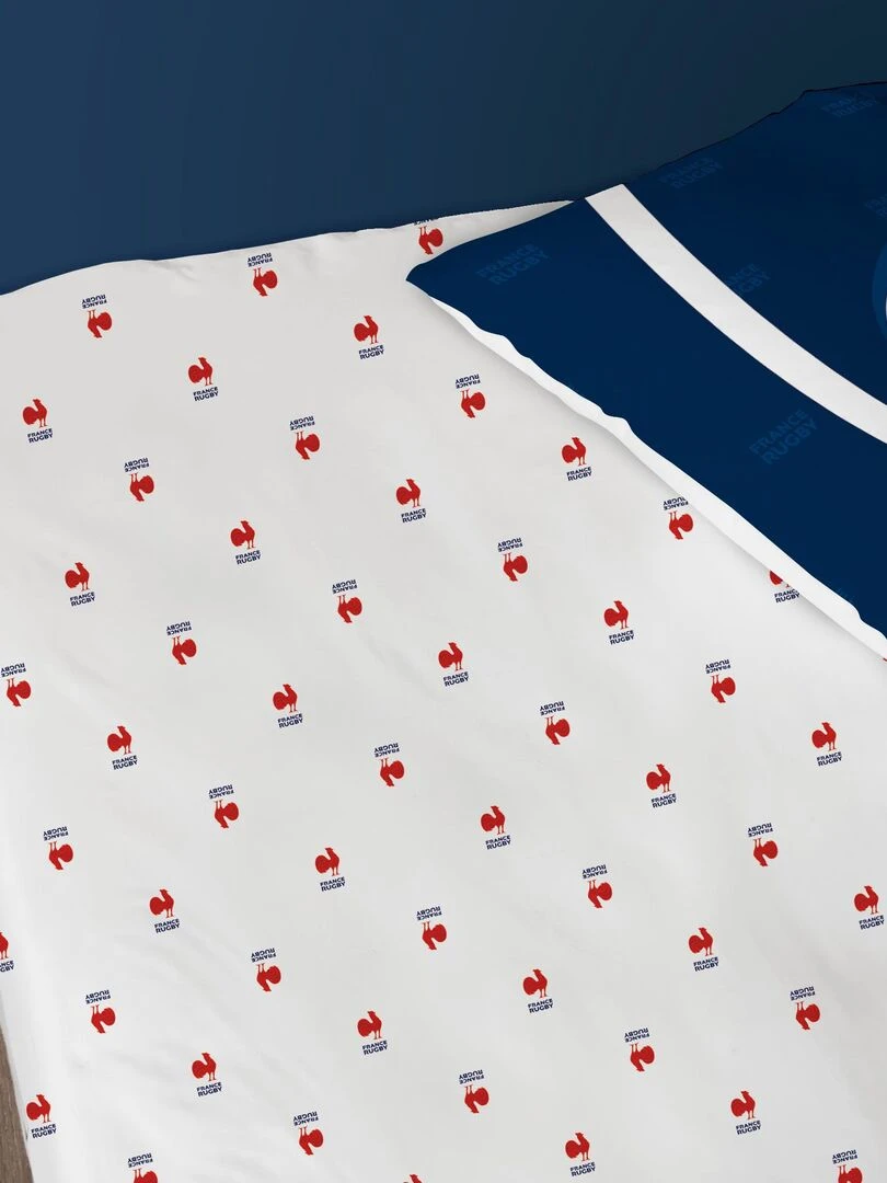 Drap housse imprimé 100% coton  FRANCE RUGBY BALL   Blanc Rouge