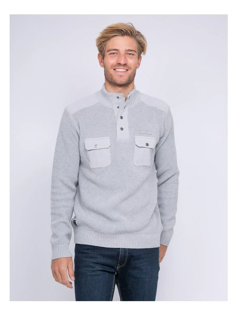 Pull col montant boutonné LOGANI Gris