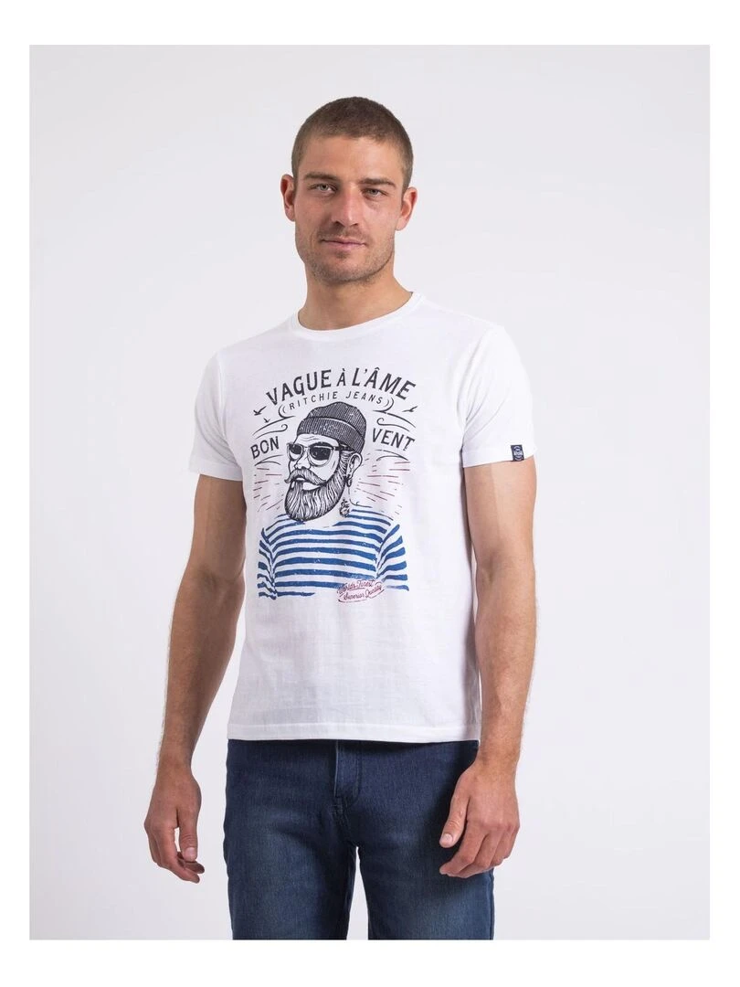 T shirt col rond pur coton NAPLE Blanc