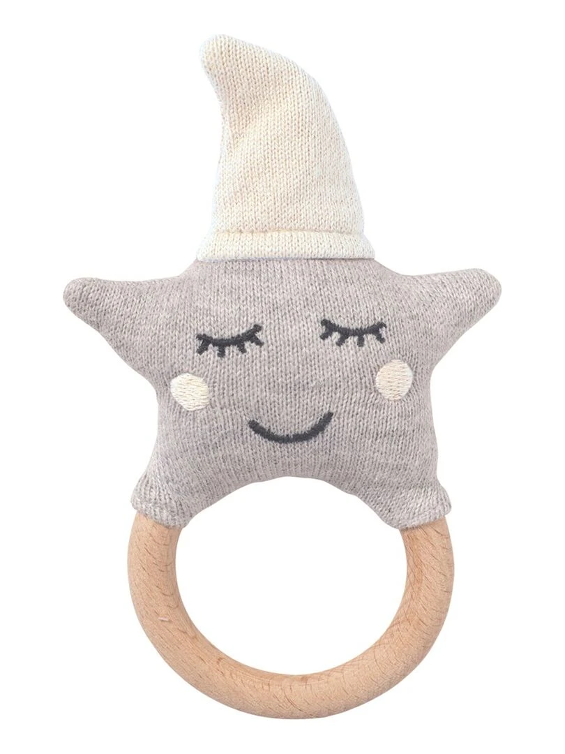 Hochet pour bébé en coton tricoté étoile Blanc cassé
