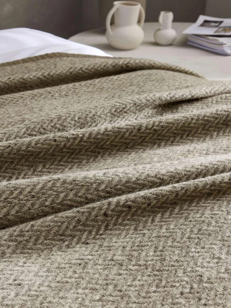 Couverture laine d'Agneau à chevrons   Beige