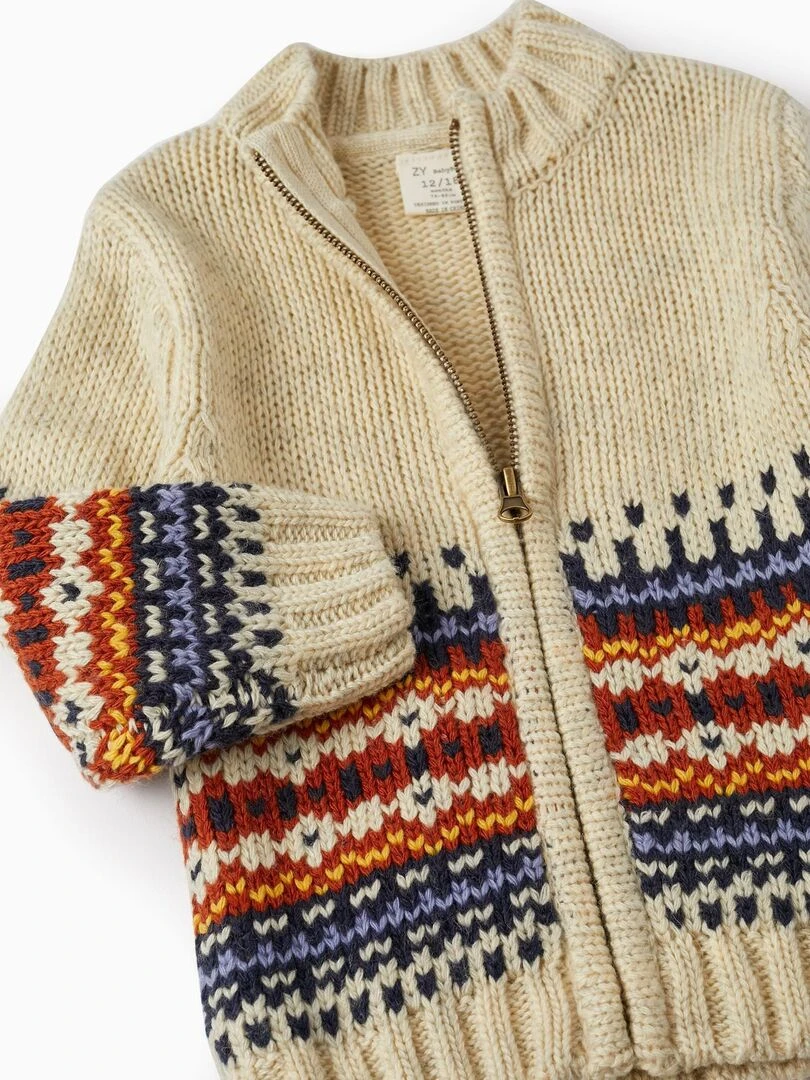 Gilet en Maille Jacquard pour Garçon   ACE CLUBS   Beige clair