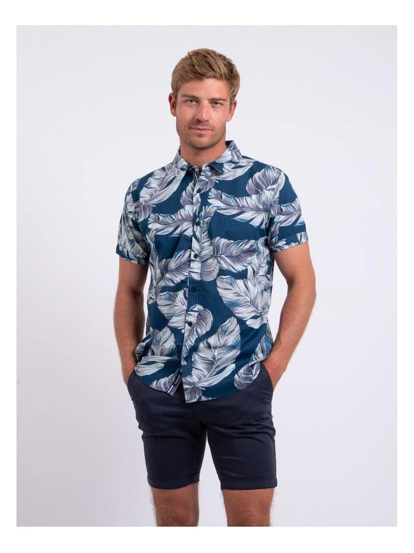 Chemise manches courtes pur coton motifs DETAT Bleu