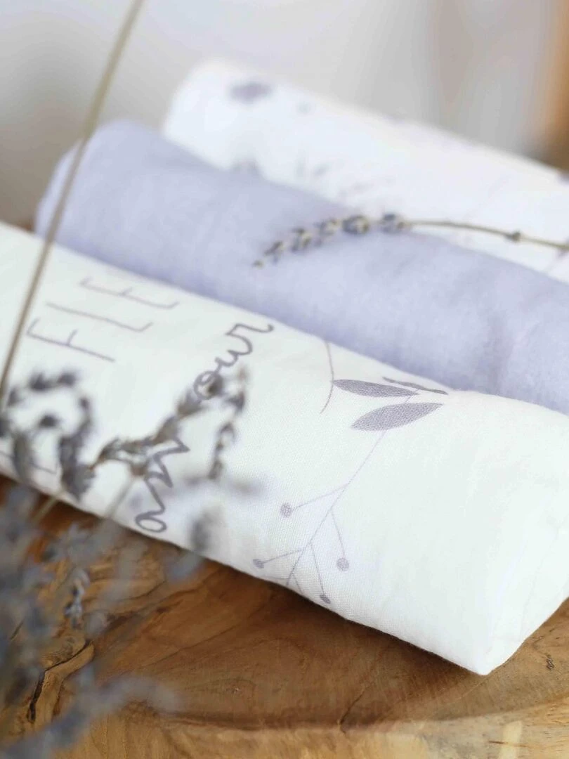 Lot de 3 langes bébé Trois Kilos Sept Mauve