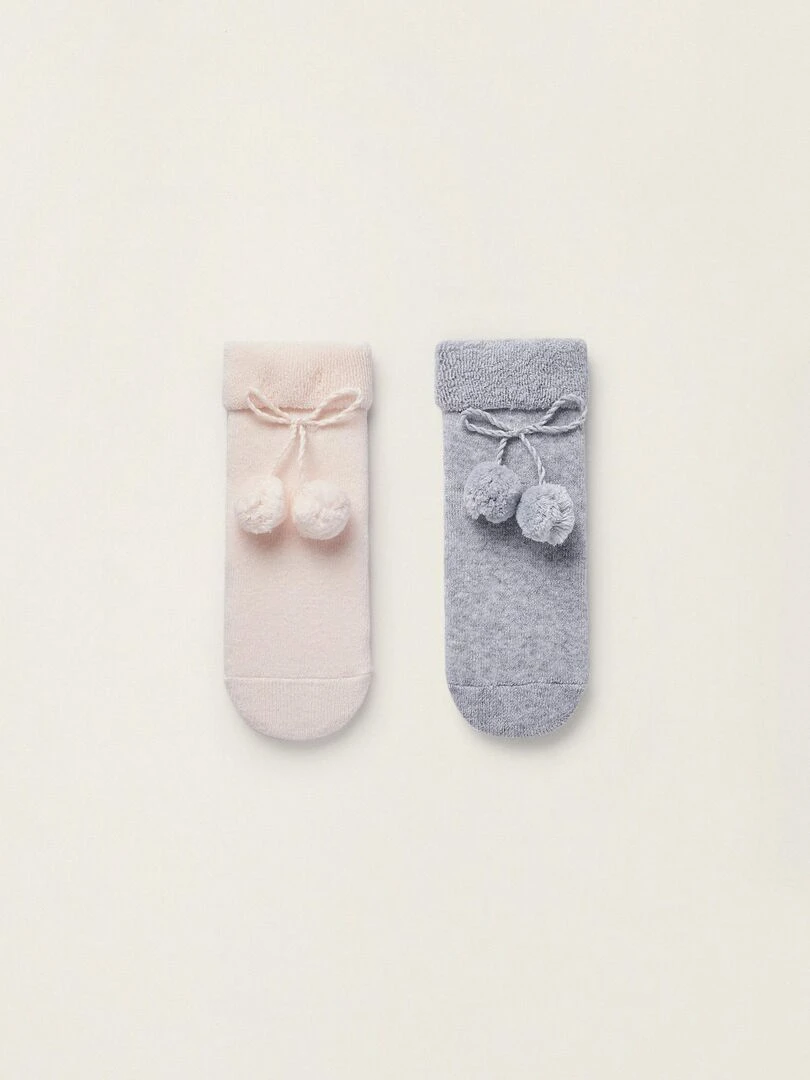 Pack 2 Paires de Chaussettes avec Pompons pour Nouveau Né EARLY BLOOM Multicolore
