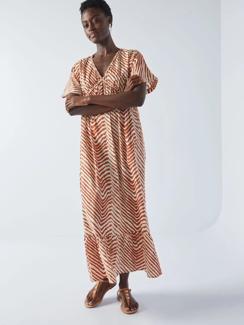Robe maxi imprimée en voile de coton   Orange/blanc