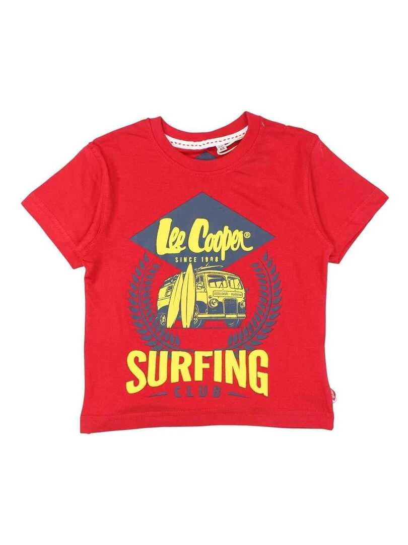 Lee Cooper T shirt garçon imprimé logo en coton Rouge