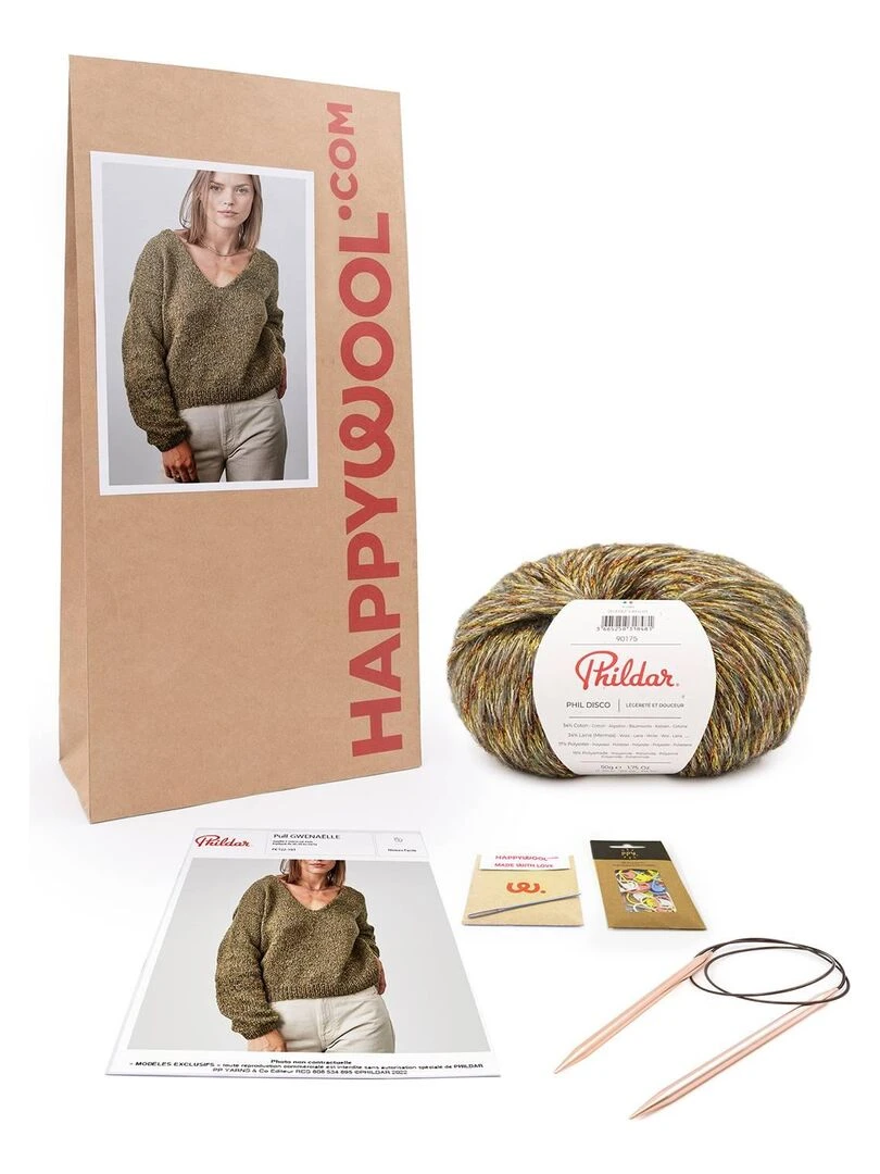 Kit Tricot Pull Mérinos Guenaëlle Vert