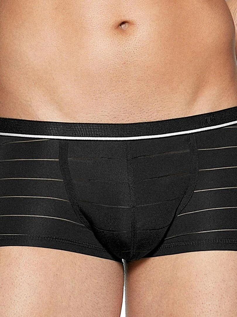 Boxer court avec rayures transparentes I am Victorious Noir