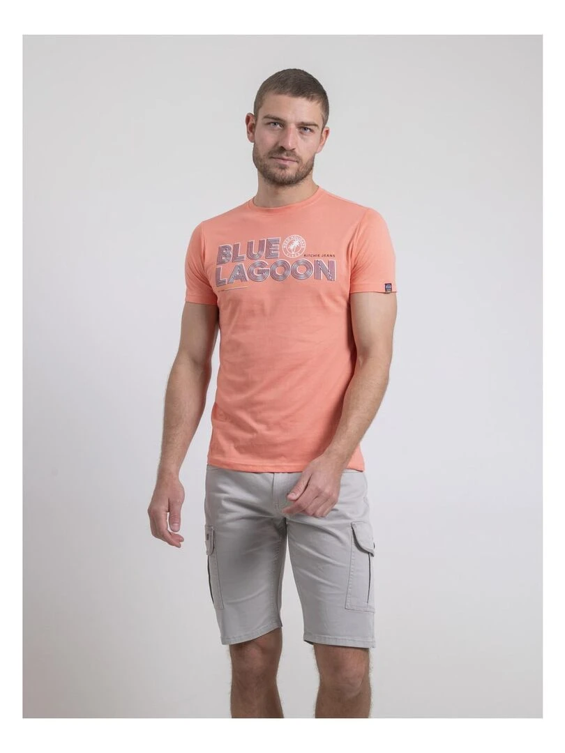 T shirt col rond pur coton NAPAMIEL Orange corail