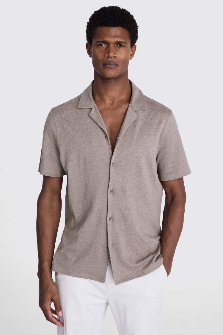 Cotton Linen Camel Stripe Shirt   Buy Online at Moss