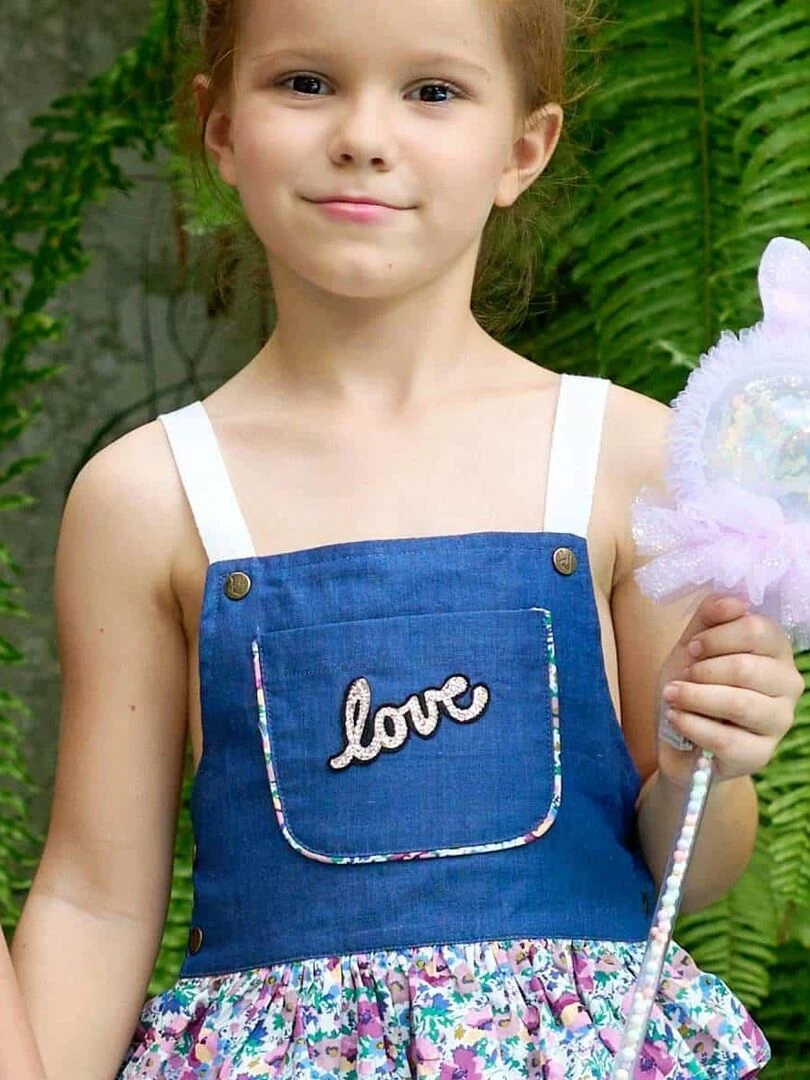 Robe Salopette Fille Fleurs Violettes Bleu Rose GIGI La Faute à Voltaire Violet
