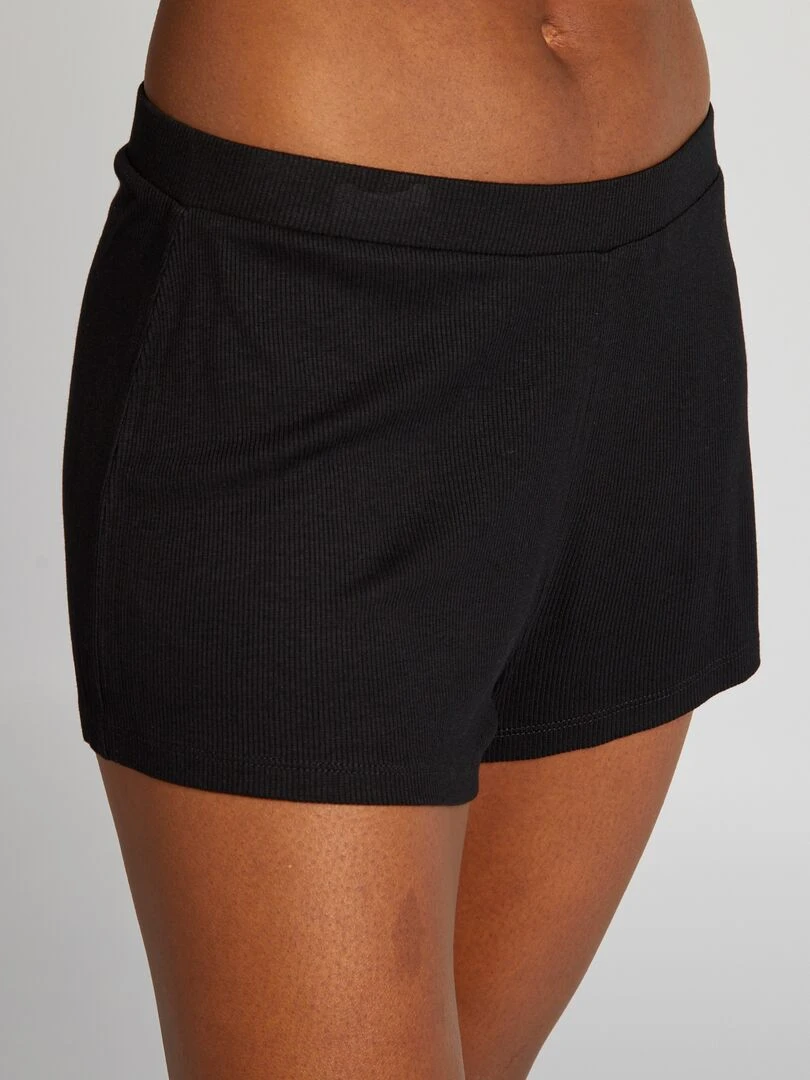 Pyjama short maille côtelée   2 pièces   noir