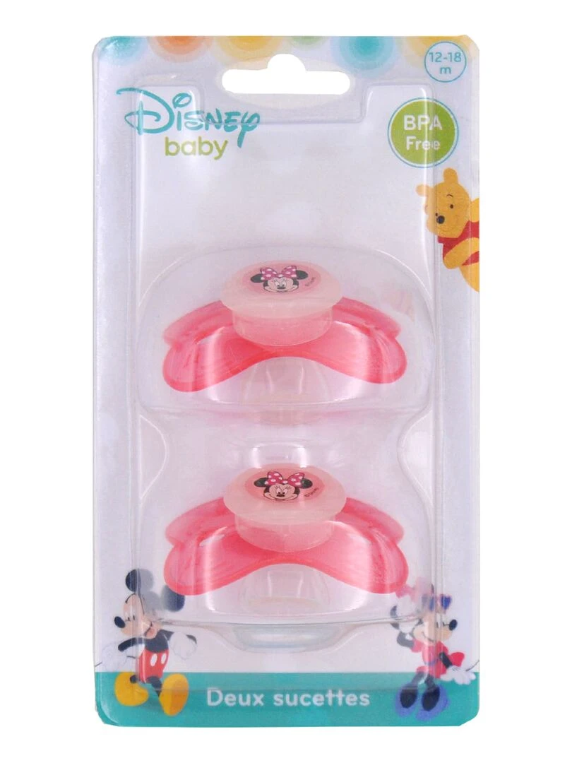 Lot de 2 sucettes nuit Disney Minnie Pink Girl 12 mois   Rose