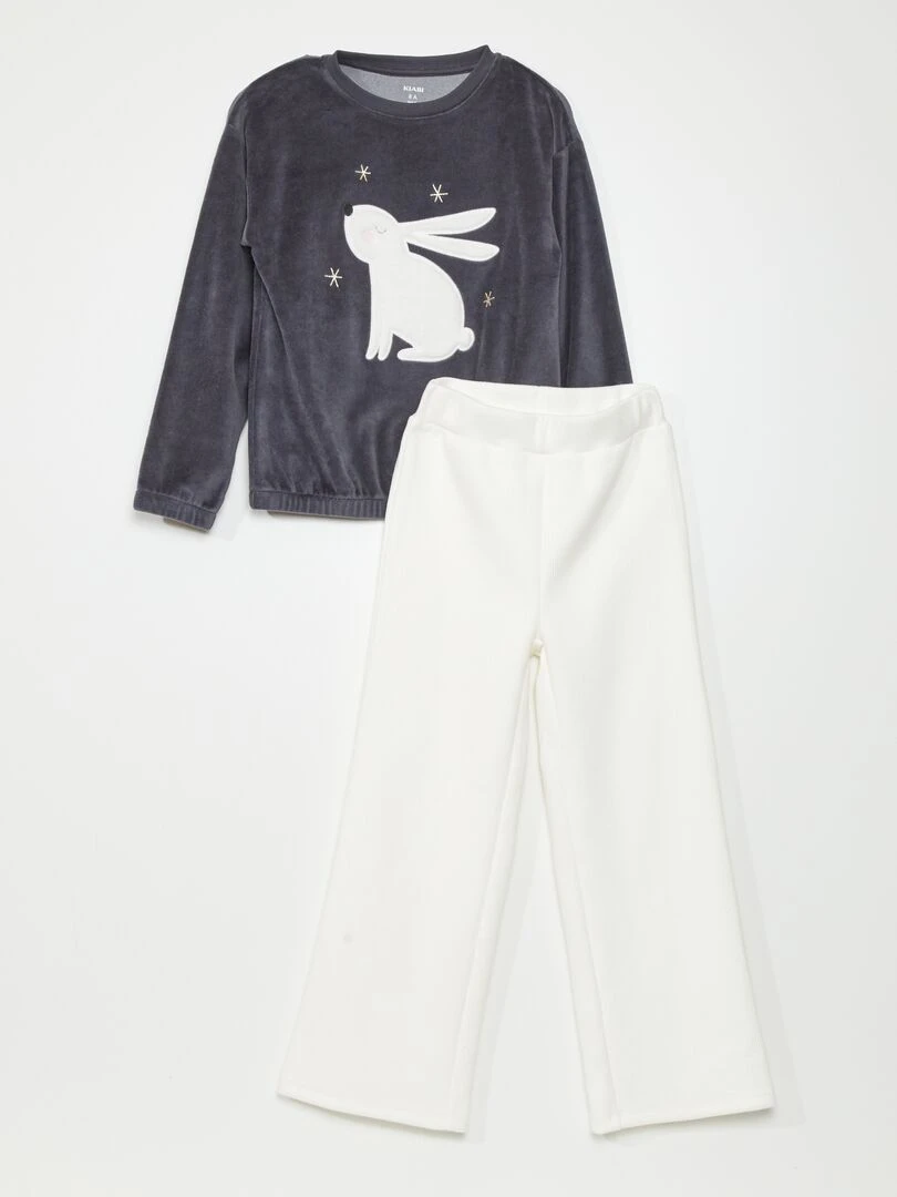 Pyjama long en velours 2 pièces Gris