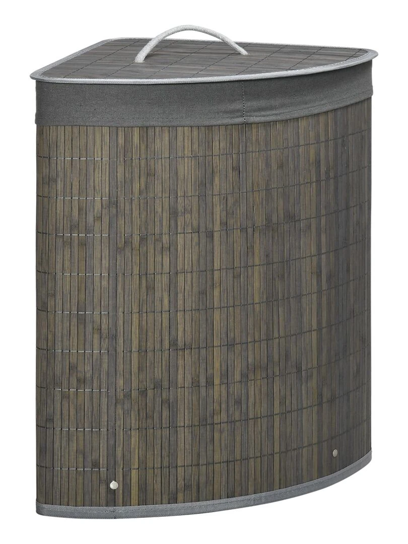 Panier à linge d'angle 55 L bambou housse tissu Gris
