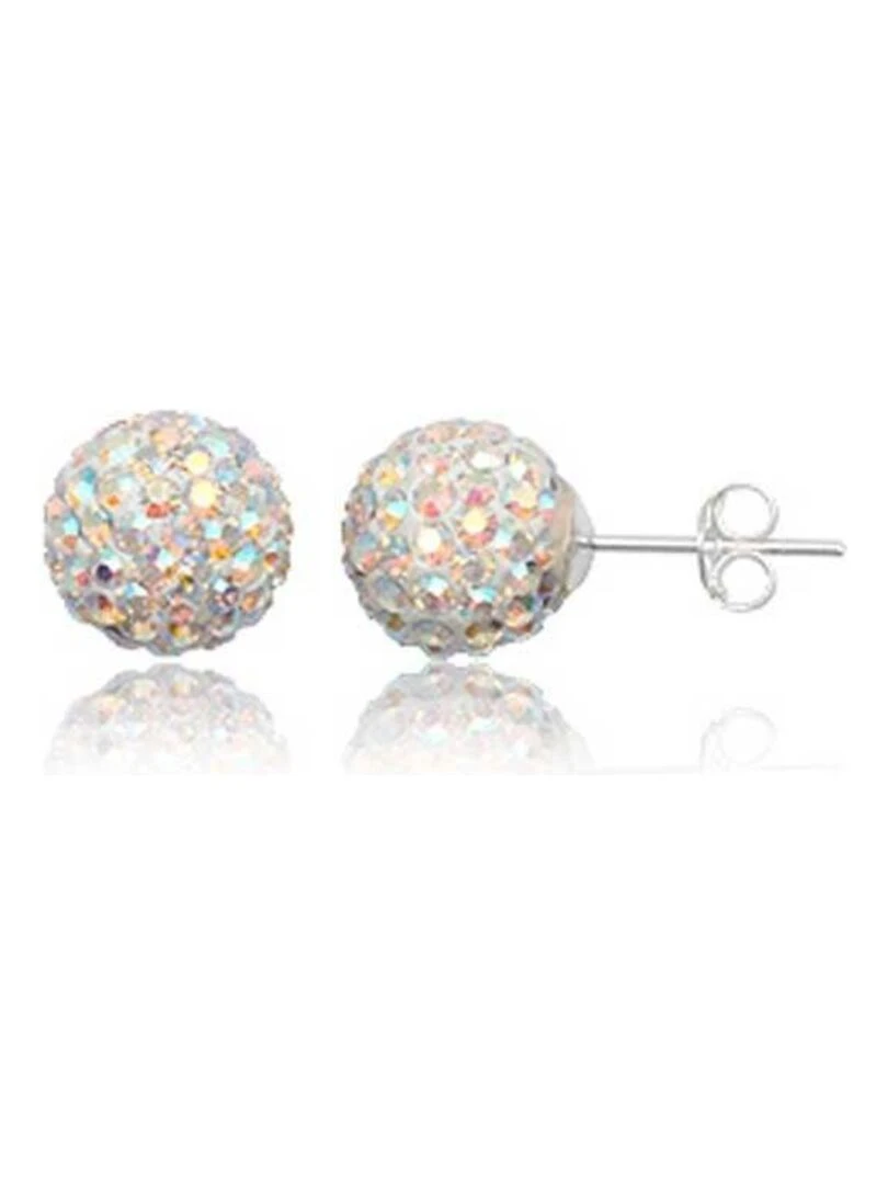 Boucles d'oreilles strass et argent forme boule Bijoucolor Blanc