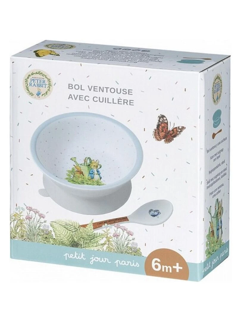 Bol ventouse et cuillère Pierre Lapin Bleu