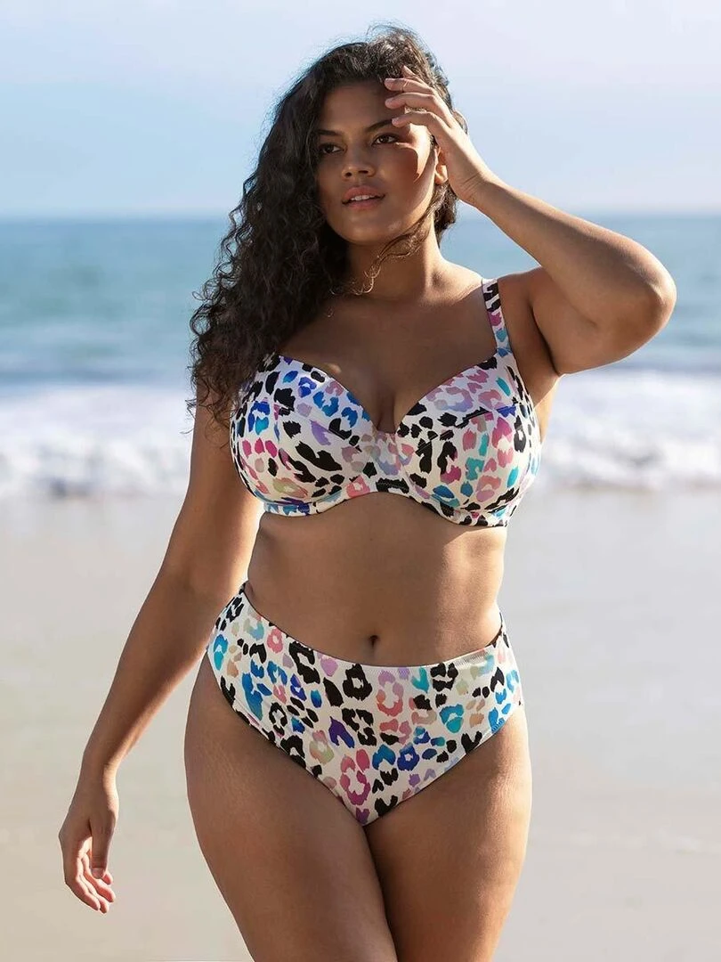 Haut de maillot de bain plongeant grande taille Party Bay   Beige clair