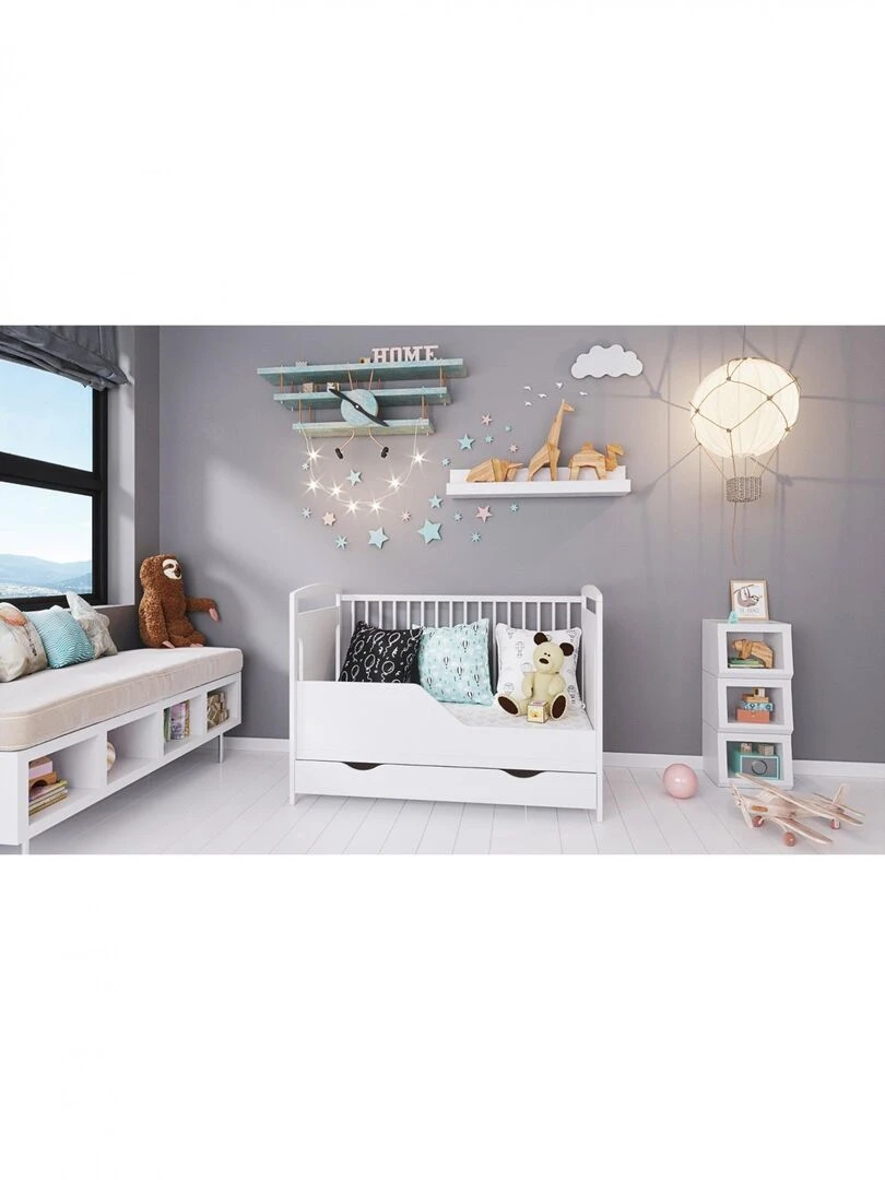 Lit bébé évolutif avec tiroir   ELINOR  120x60 cm   Blanc