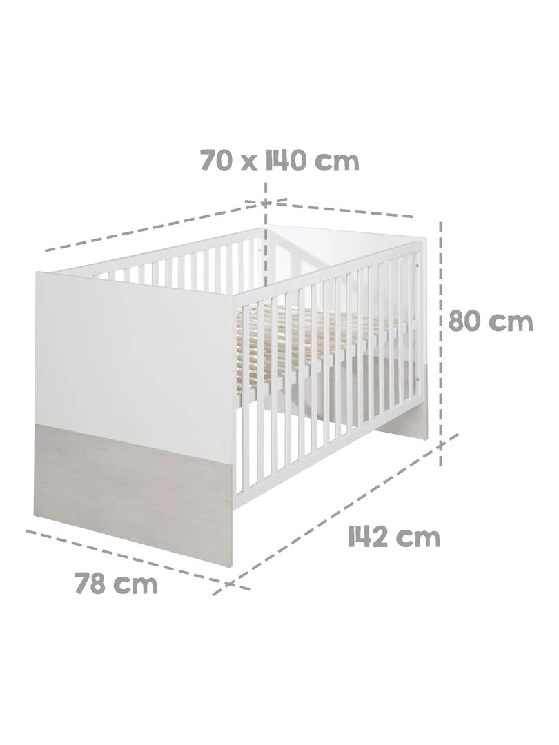 ROBA Lit bébé évolutif "Julia"   70x140   Convertible   Hauteur Réglable   Blanc/Chêne Blanchi   Blanc