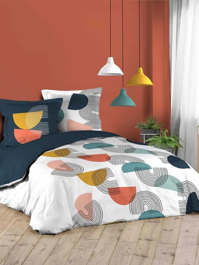 Housse de couette + taie(s) Pop Art coton 42 fils Bleu