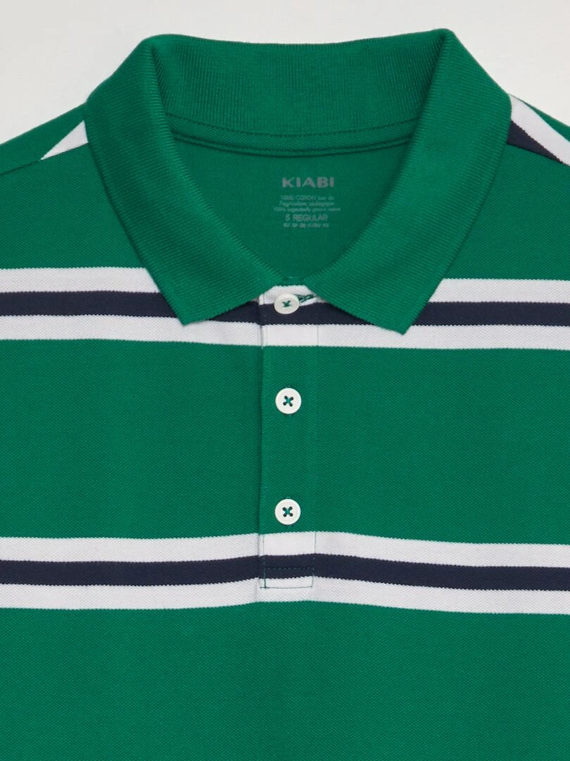 Polo à rayures en piqué de coton   Vert/bleu marine