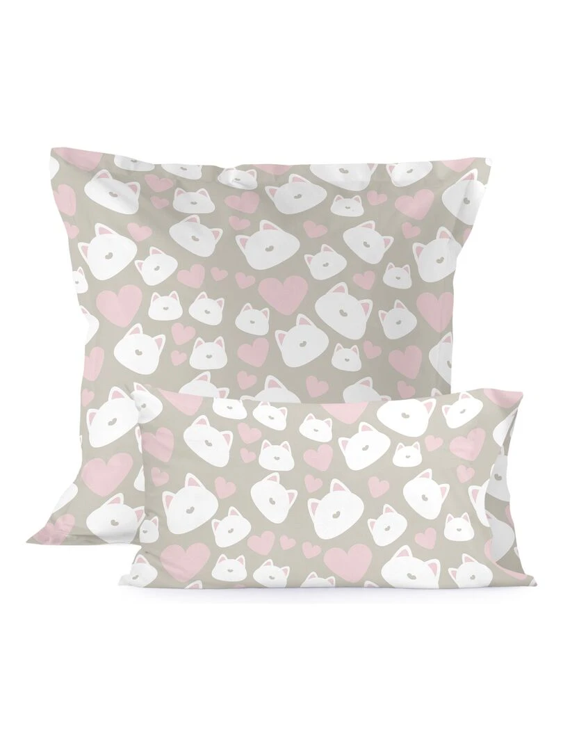 Taie d'oreiller Kitty "Happyfriday" Gris Rose