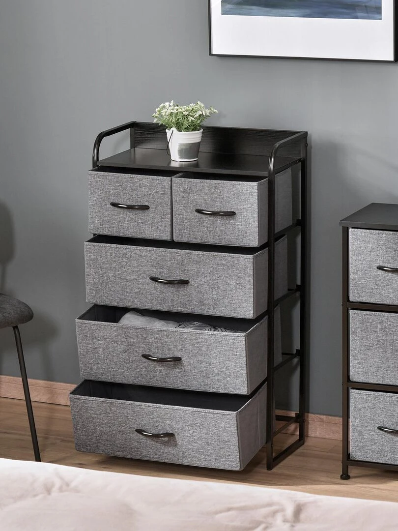 Commode meuble de rangement 5 tiroirs pliables en tissu 58 x 29 x 99 cm   Gris