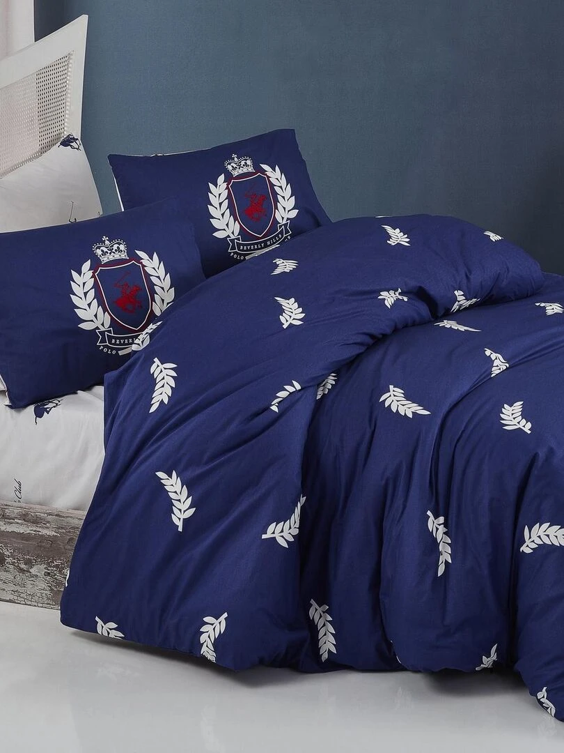 Housse de couette 220x240 + 2 taies d'oreiller 60x60 cm Coton Bhpc 040 Dark Blue Bleu