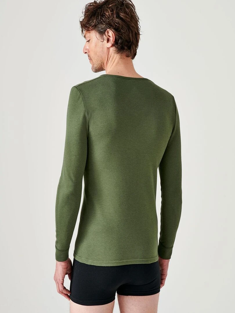T shirt col V  maille interlock Thermolactyl   Damart   Kaki