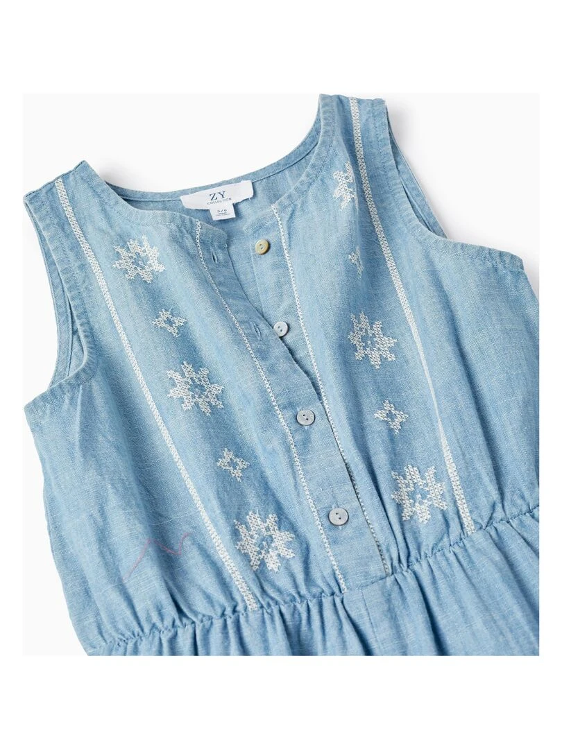 Salopette en Jean en Coton avec Broderies pour Fille  ATLANTIC COMPANY   Bleu