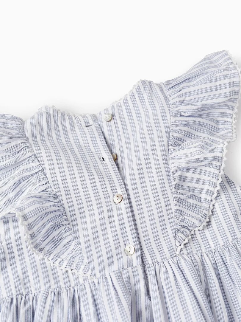 Robe en coton à volants pour fille manches longues   Blanc