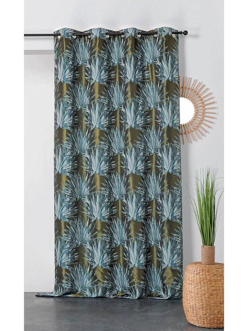 Rideau tamisant aux feuilles tropicales Bleu
